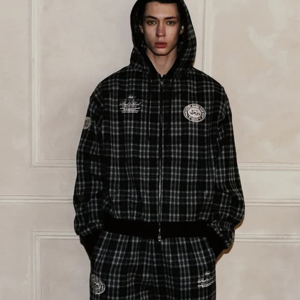 배드블러드 클래식 체크 후드 집업 - 블랙 L