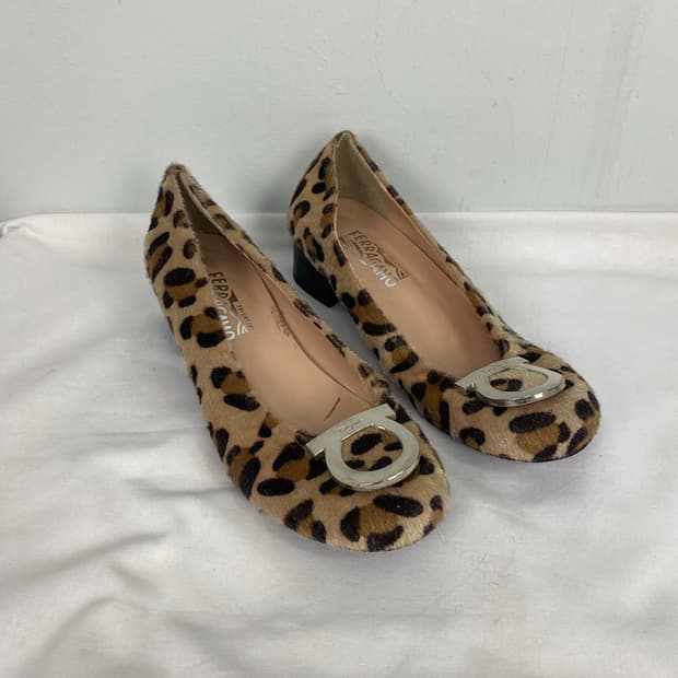 살바토레 페라가모 레오파드 간치니 플랫 구두 37.5
