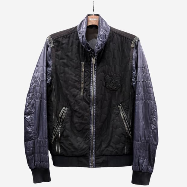 디젤 듀얼톤 블루종 자켓 퀼팅 샤이니 나일론 자수패치 디테일 블랙