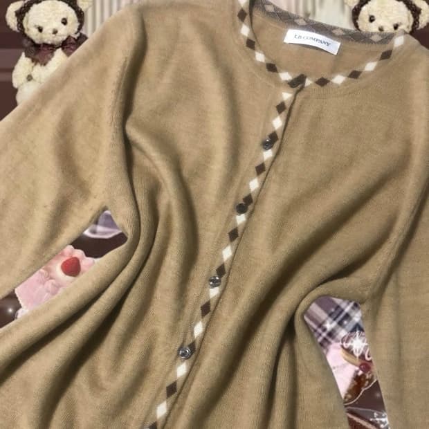 라떼갸루 히메갸루 니트 가디건 빈티지 모리걸 아가일 양산형 지뢰계