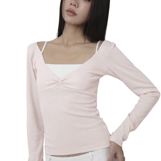 클리시어 Serenade shirring layered top, Pink
