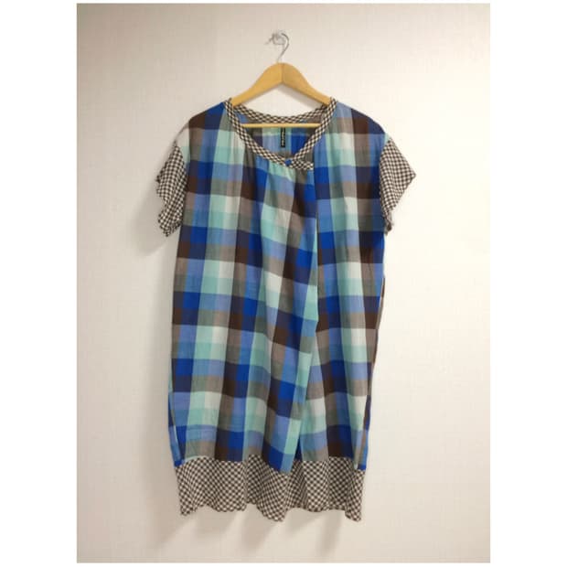 frapbois 블루 브라운 체크 튜닉 원피스