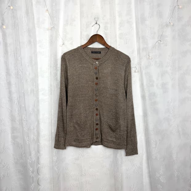 Button-front henley knit cardigan(brown)