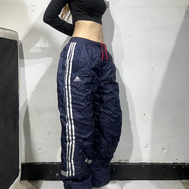 아디다스 asa 네이비 화이트 삼선 와이드 트랙 팬츠 L