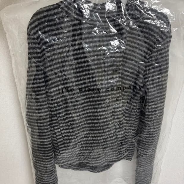 플레이스스튜디오 스트라이프 하이넥 후드 니트 가디건