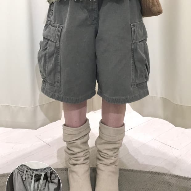 Washed Black Cargo Bermuda Pants