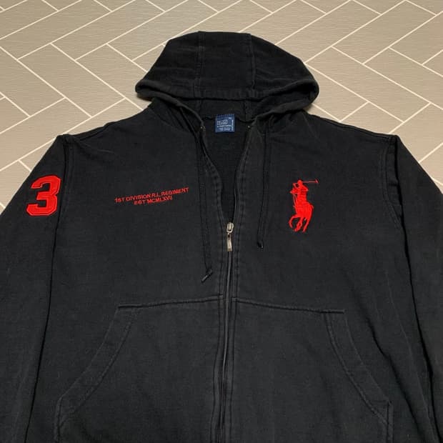 폴로 빅포니 블랙레드 후드집업