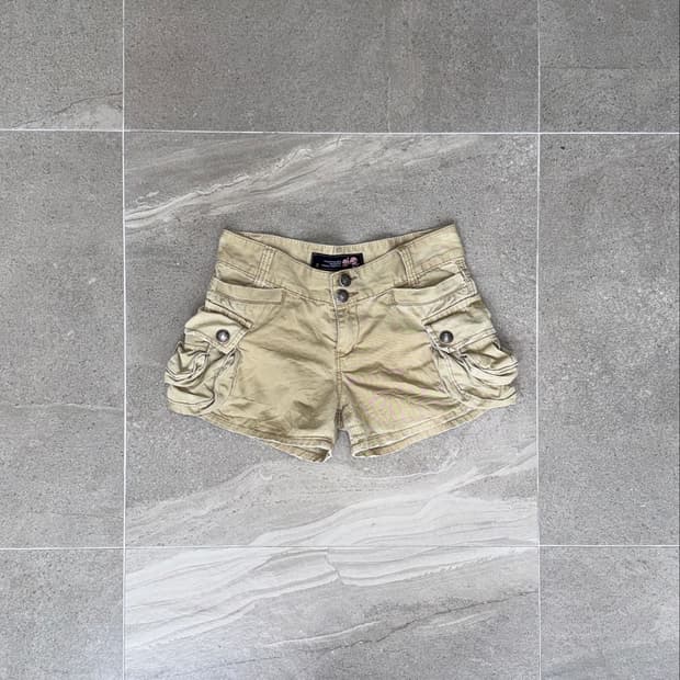 Beige multi pocket cargo shorts