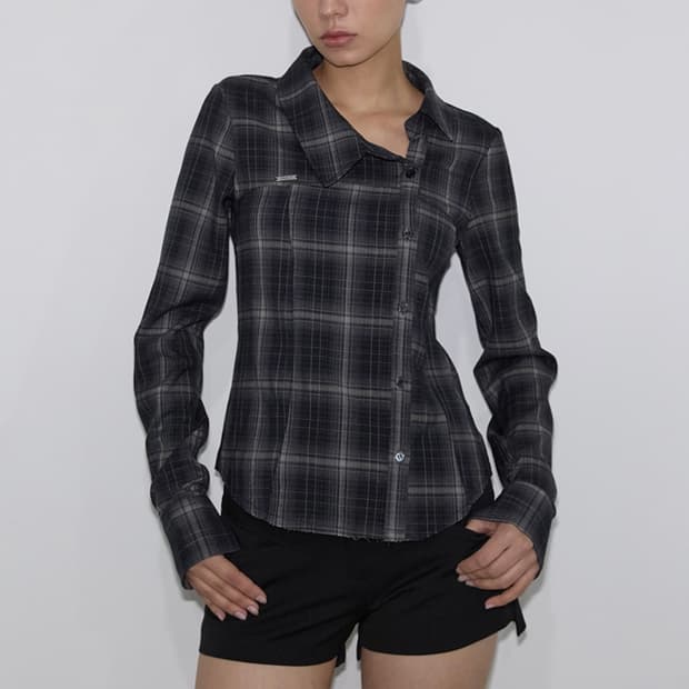 Offset Button Check Shirt