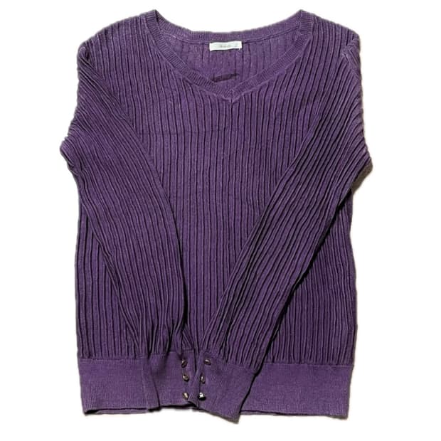 je chichi 퍼플 브이넥 골지 니트
