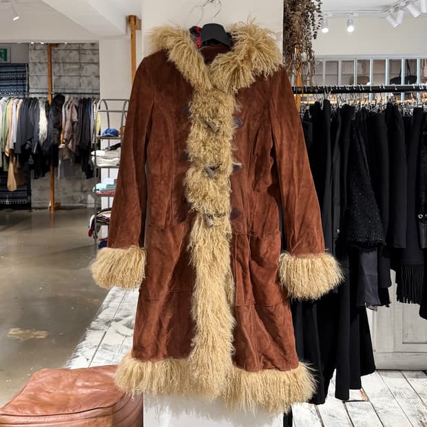 돌체앤가바나 브라운 스웨이드 양털 트리밍 더플 코트