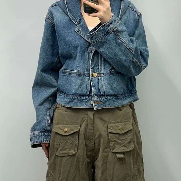 시스템 데님 크롭 후드 자켓