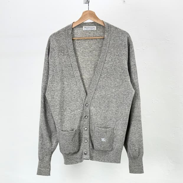버버리 90s 라이트 그레이 램스울 브이 트레스트 니트 가디건
