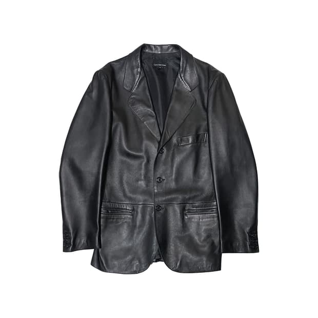 캘빈클라인진 램스킨 블랙 레더 블레이저