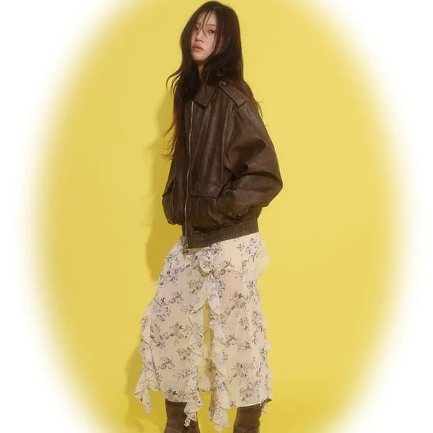 루루서울 City Blooming Leather Jacket brown