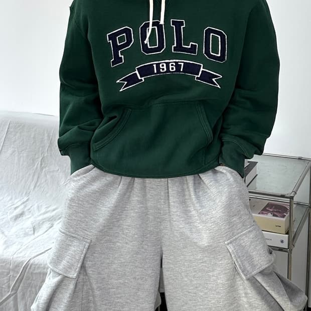 폴로 랄프로렌 그린 빅로고 후드티 L