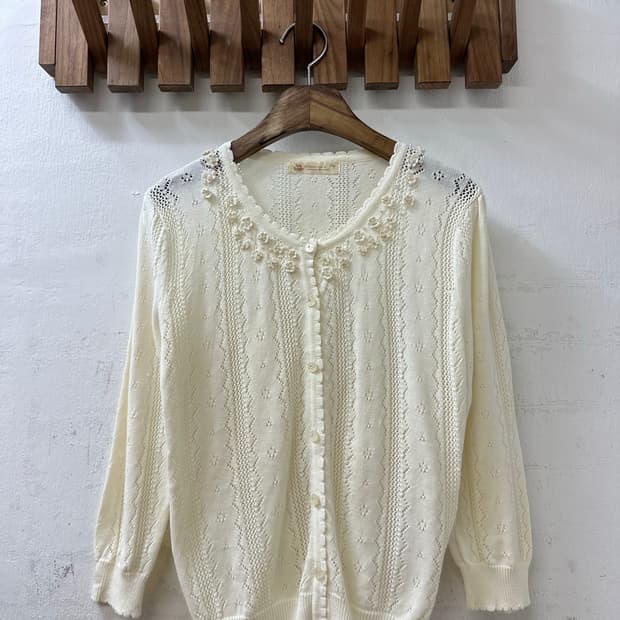 일본빈티지 Ank Rouge 앙크루즈 플라워 자수 비즈펀칭 니트 가디건