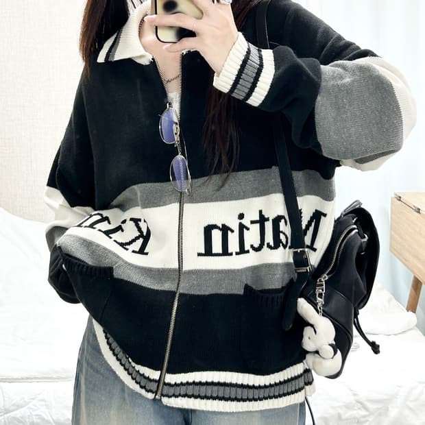 마뗑킴 빅로고 카라넥 니트집업