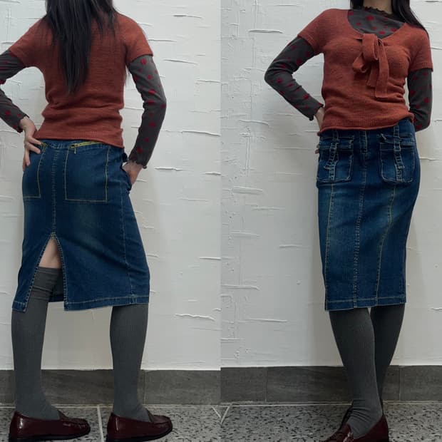 Stitch pocket denim skirt