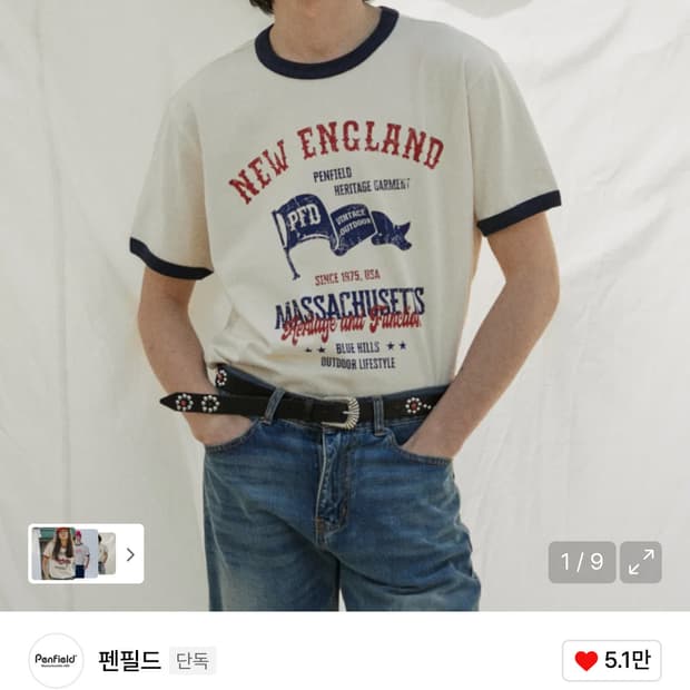 펜필드 뉴잉글랜드 빈티지 그래픽 링거 반팔티 아이보리_FR2KT04U