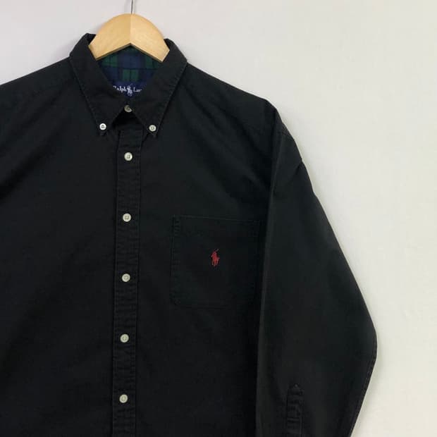 XL 폴로 블랙 솔리드코튼 셔츠