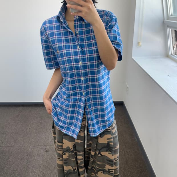 Polo 폴로 멀티포니 블루 체크 반팔 셔츠