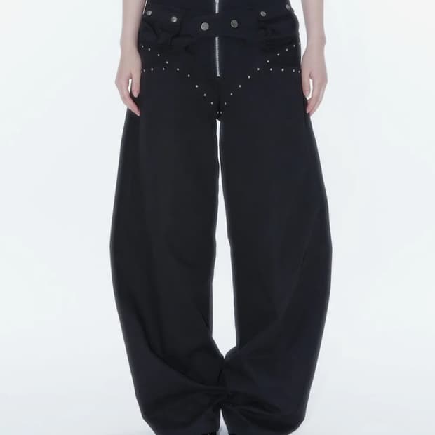 Belt Rivet Oval Pants Black