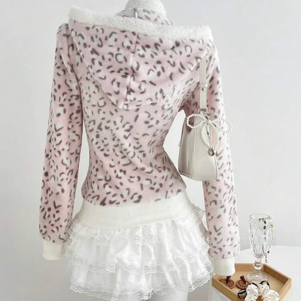 레오파드 호피 갸루 후드집업