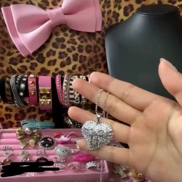 빈티지 갸루 하트 리본 큐빅 목걸이