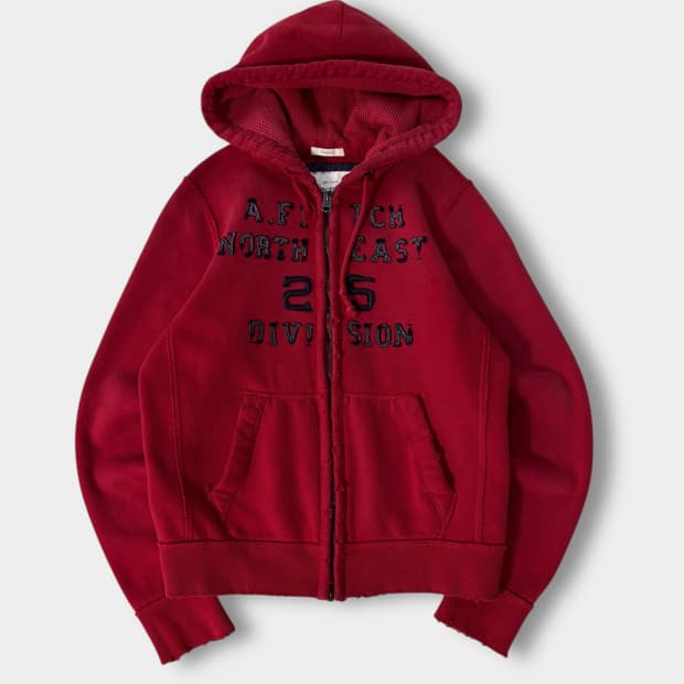 아베크롬비 00‘s 루즈핏 다크 레드 그런지 패치워크 해비웨이트 후드집업