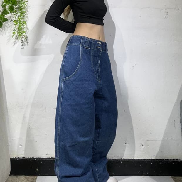 일본 빈티지 중청 쿠닌 와이드 데님 힙합 팬츠 청바지 L