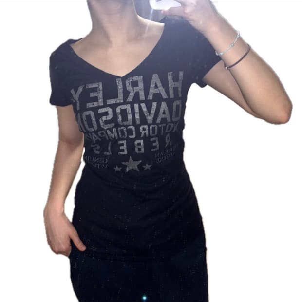 할리데이비슨 블랙 브이넥 슬림 반팔티