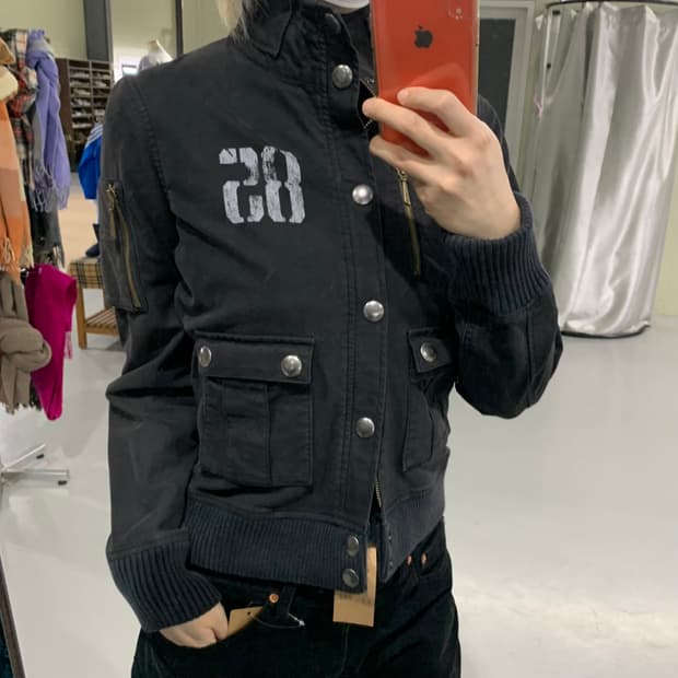 타미힐피거 빈티지 프린팅 00s 야상 밀리터리 봄버자켓 차콜