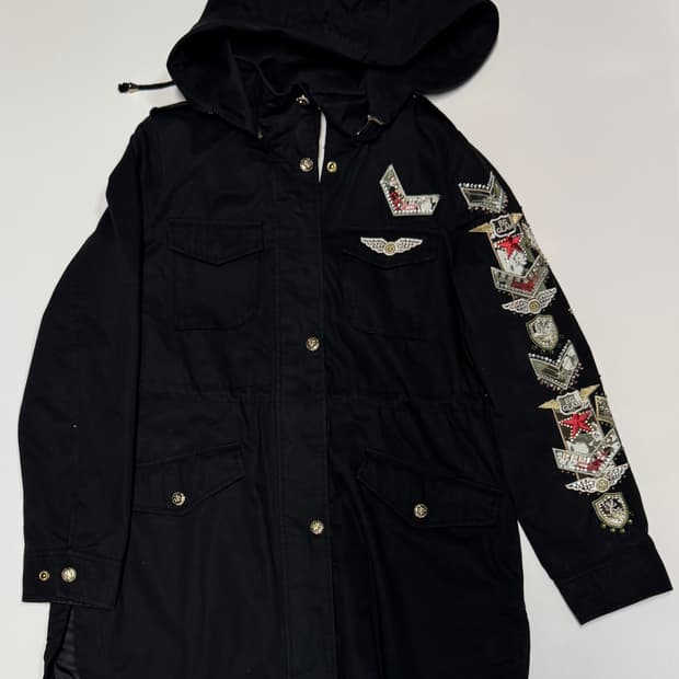 여성 에고이스트 와팬 패치 블랙 후드 야상 자켓 66