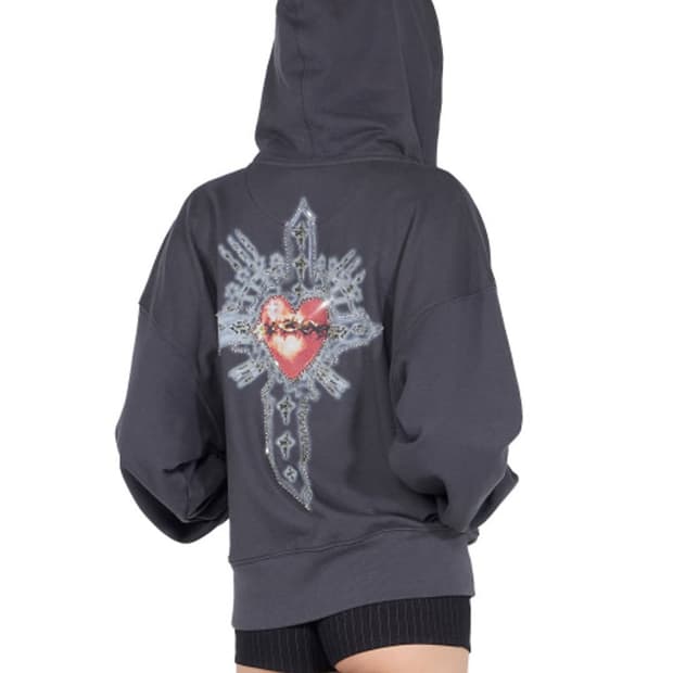 [L] Beaded Saint Hoodie Zip-Up Charcoal
