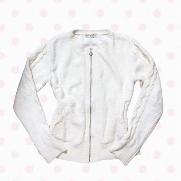 Pom ponette 폼포넷 아이보리 리본 니트 집업 히메갸루 러블리