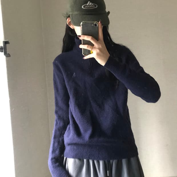 폴로 네이비 니트 반집업