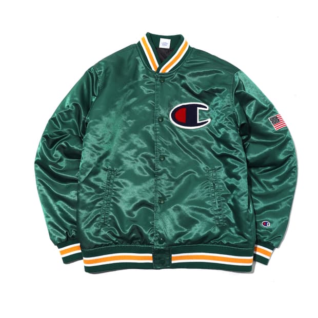 CHAMPION 헤리티지 그린 사틴 바시티 점퍼 size L