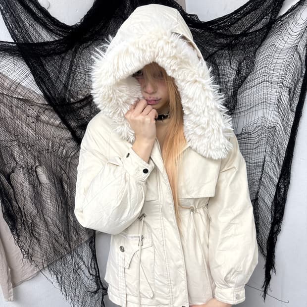 Big Hoodie Whiter Fur Jacket