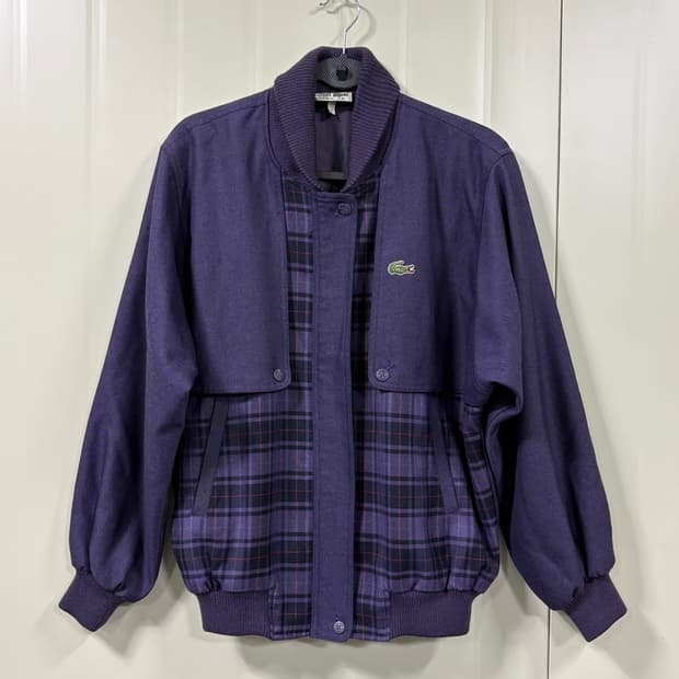 90s 빈티지 라코스테 체크 패턴 블루종 자켓