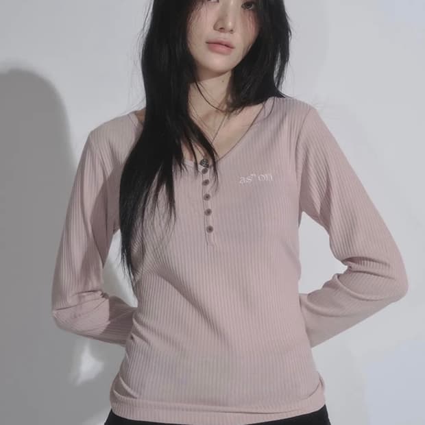 Ason 애즈온 버튼티 핑크