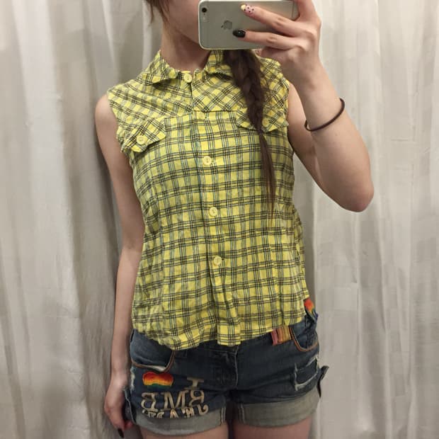 JPN Vintage 괴짜 웨스턴 모리걸 레몬 셔츠 슬리브리스