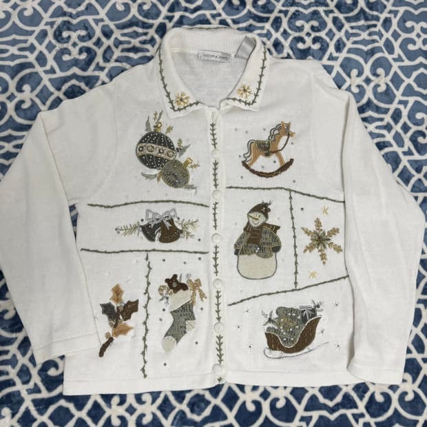 빈티지) 빅토리아 존스 크리스마스 니트 가디건 자켓 어항 212