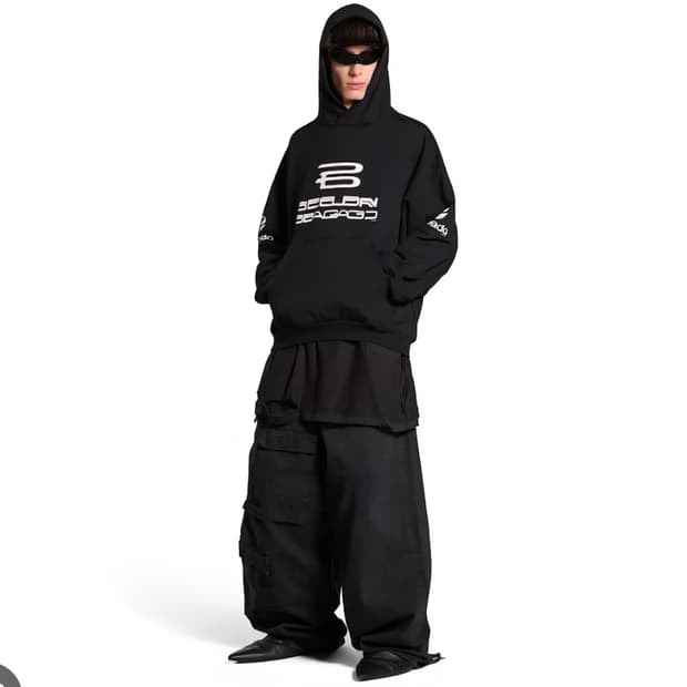 발렌시아가 제네레이트 로고 긴팔 후드 티셔츠 티 블랙 화이트