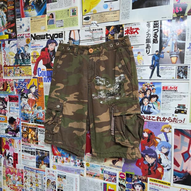 Y2k 카모 카고 하프팬츠
