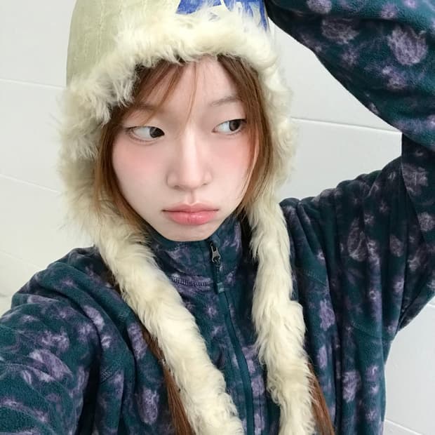 빈티지 아이보리 레더 퍼 모자