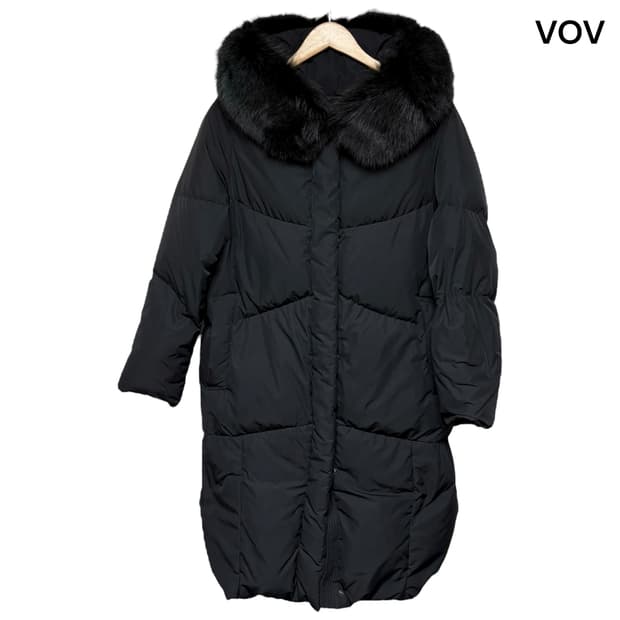 보브 블랙 폭스퍼 구스다운 거위털 롱패딩 