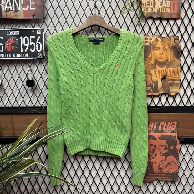 폴로 랄프로렌 케이블 니트 핑크 포니 포인트 라이트그린