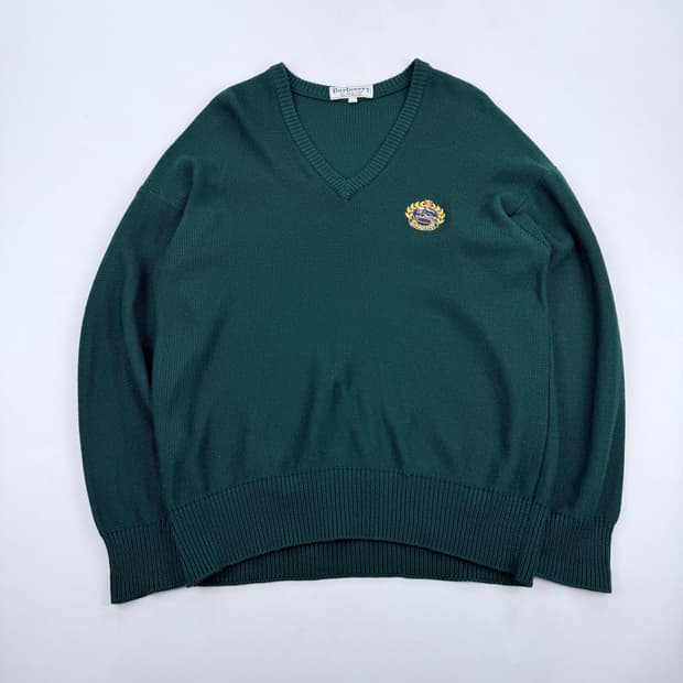 버버리 크래프트로고 브이넥 램스울 니트