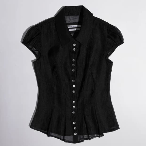 스컬프터 Sheer Pleated Hem Blouse black